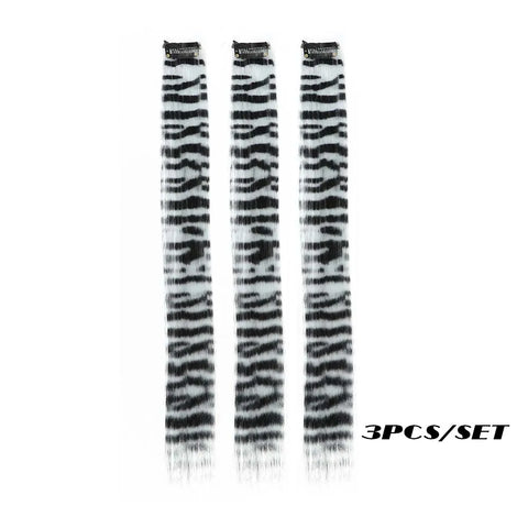 3pcs/set Stripe Printed Hair Colorful Long Straight Hair Pieces Synthetic Clip-in Hair Extensions for Daily Use Party Halloween