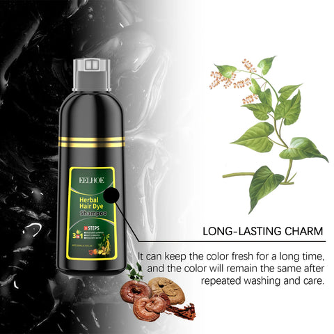 Eelhoe 200ml Herbal Hair Dye Shampoo Natural Black Coloring Cover Gray White Hair Fluffy Oil Control Nourish Hair Dyeing Shampoo