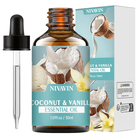 30ml/60ml/100ml NIVAVIN Coconut and Vanilla Essential Oil Body Massage Skin Care Hydrating Moisturizing and Air Freshening