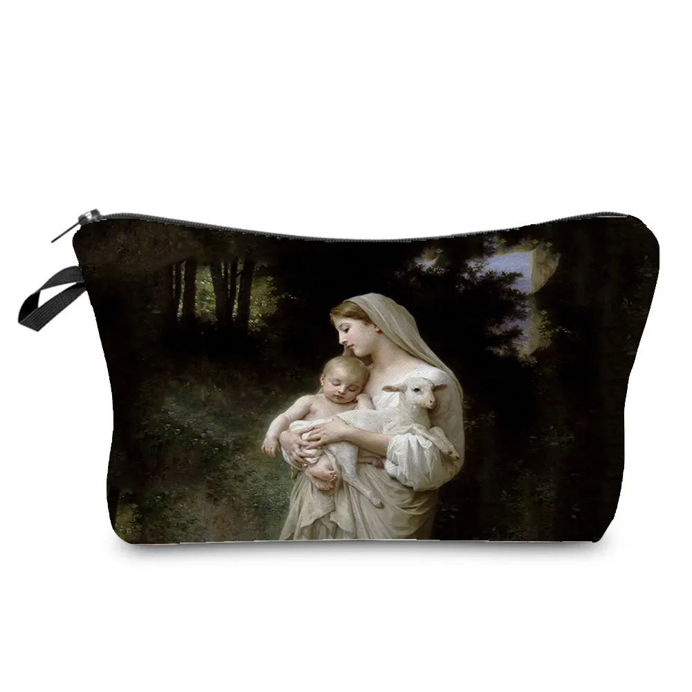 Personally Kind Lady Mom Pattern Women's Cosmetic Bag Customizable Makeup Bags Travel Toiletry Bag Beautiful Goddess Child Print