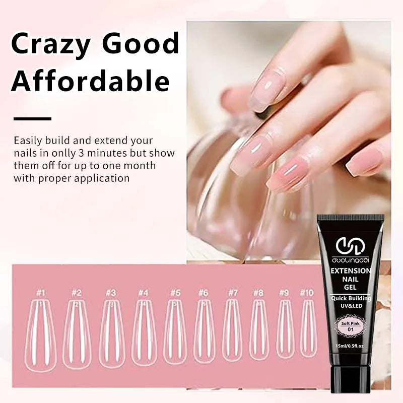 8PCS/Set Poly Extension Gel Set Nail Art Polygels Kit Clear White Color Nail UV Gel Tip Form Acrylic Nail Gel Slice Brush Kit