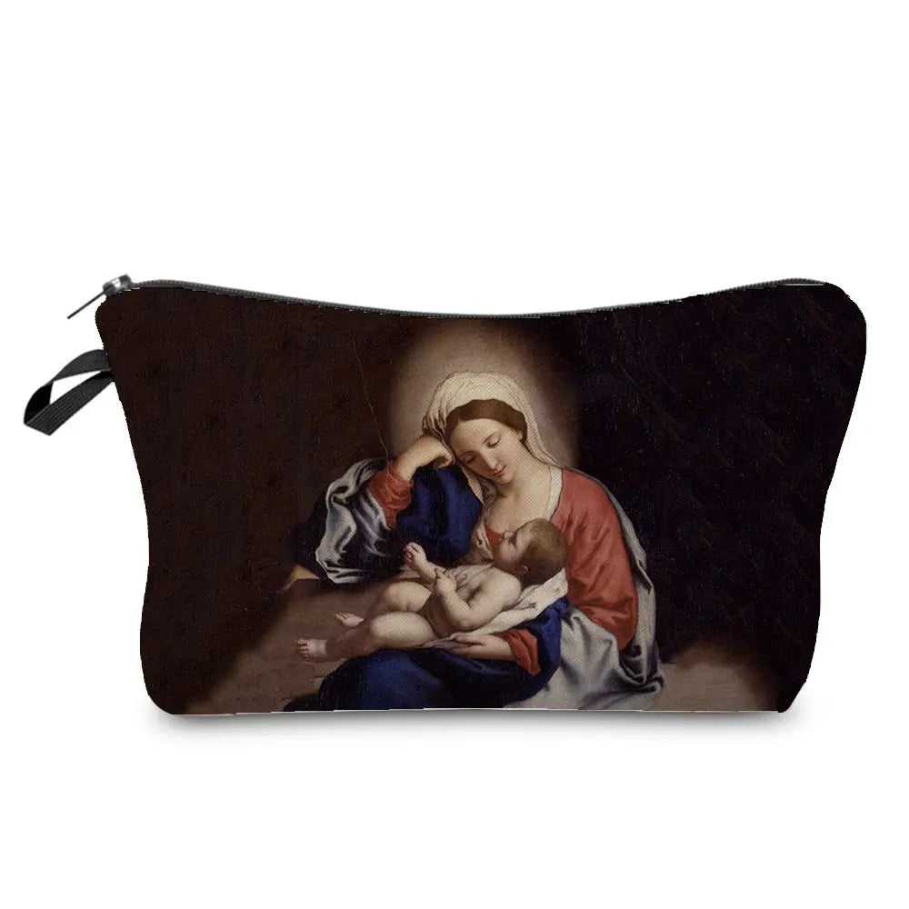 Personally Kind Lady Mom Pattern Women's Cosmetic Bag Customizable Makeup Bags Travel Toiletry Bag Beautiful Goddess Child Print