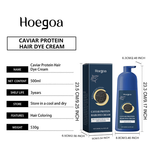 Hoegoa 500ml Caviar Protein Hair Dye Cream Natural Black Repair Gray White Hair Color Coverage Nourish Smooth Hair Dyeing Cream