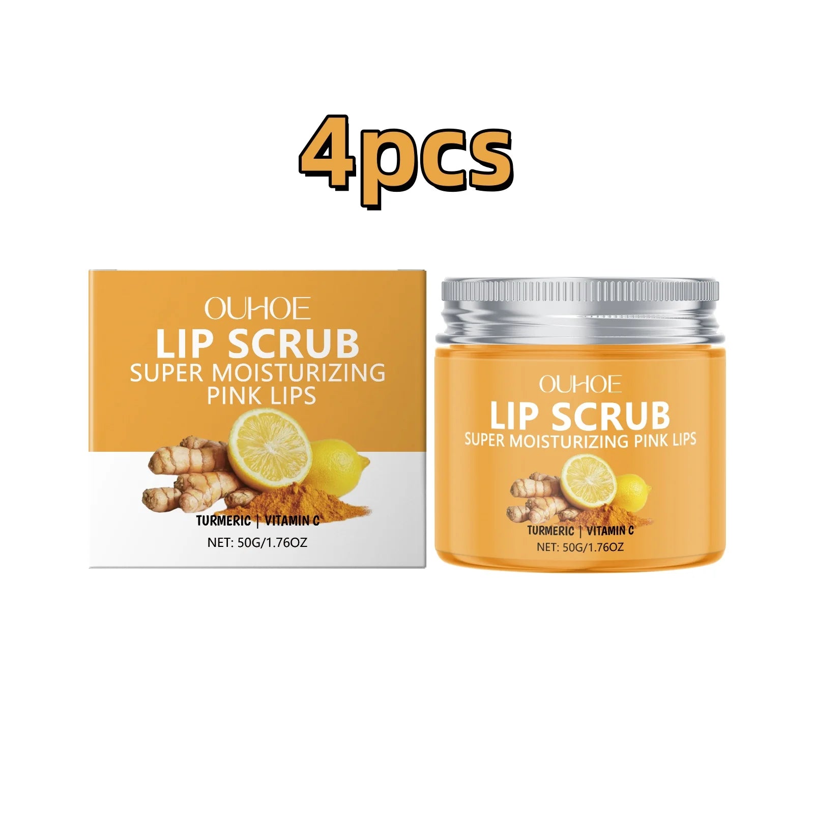 Ouhoe 50g Turmeric Lip Scrub Moisturizing Clean Dead Skin Exfoliating Plumping Lip Improve Dry Anti Crack Nourishing Lip Scrub