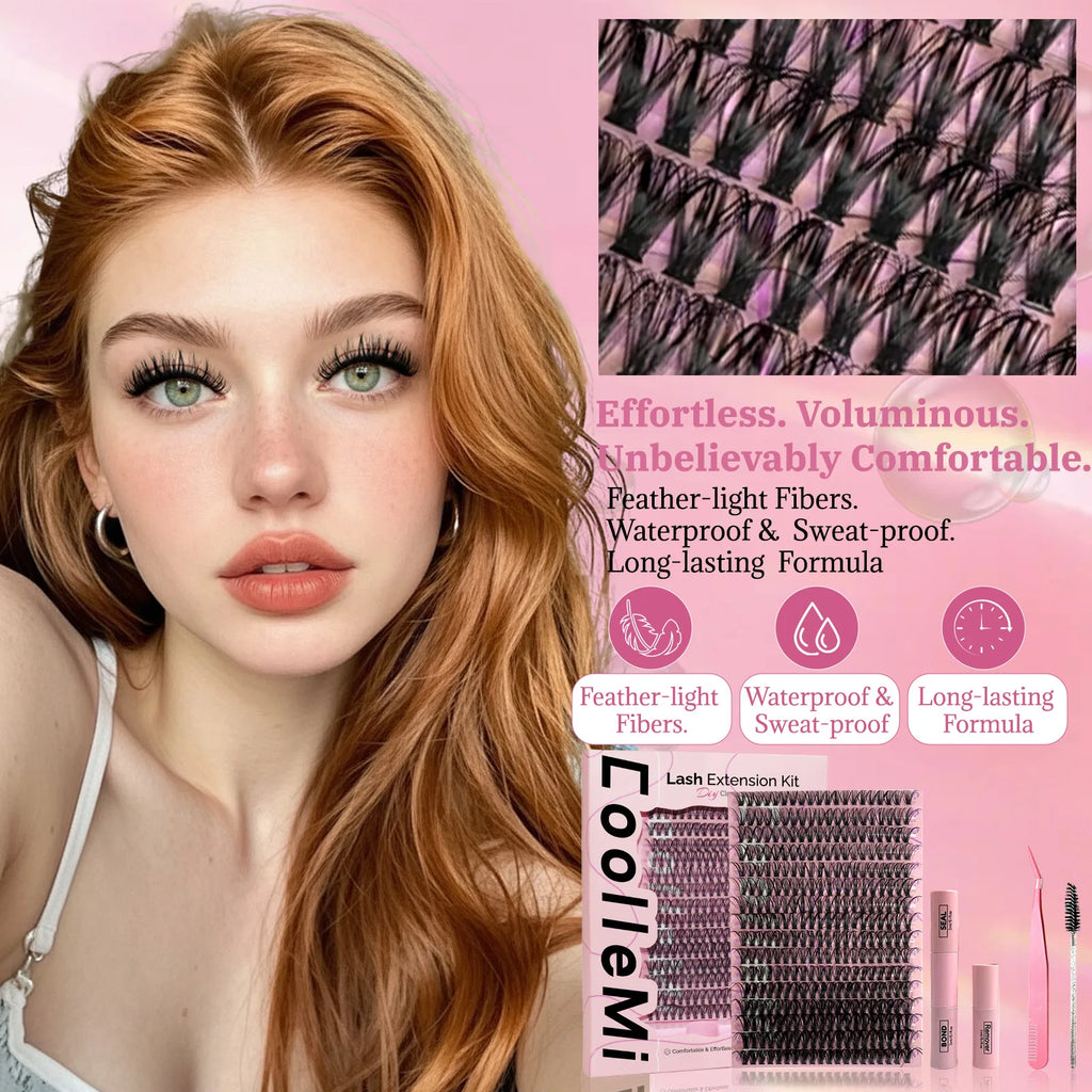 320PCS DIY Lash Kit Fierce 40D | D Curl Dense Manga Clusters 10-18mm | Ultra-Thin Band Individual Cluster Lashes with Bond Seal | Comfortable Home Self-Application Set