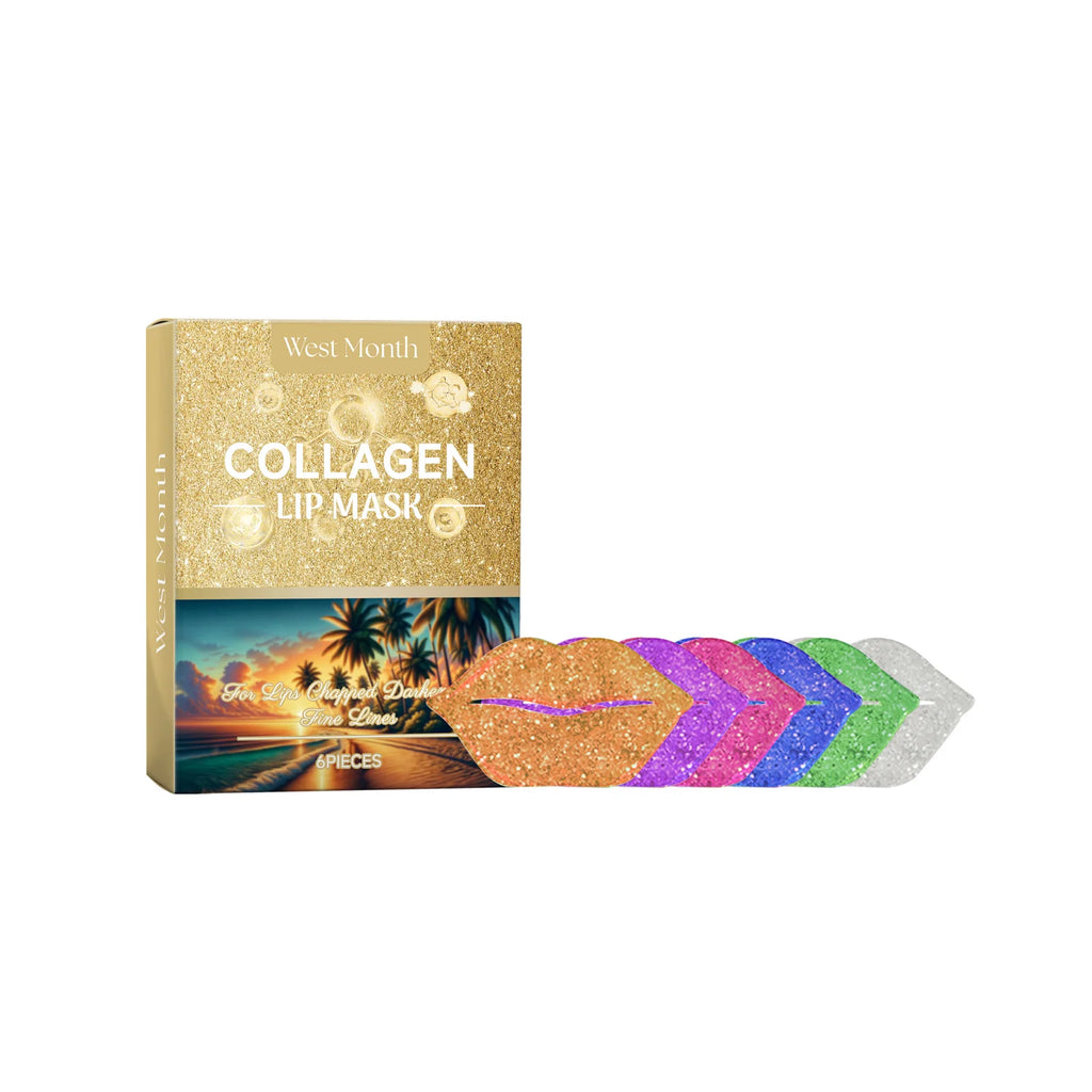 West&Month 6pcs Collagen Lip Mask Hydrating Firming Fade Lip Lines Nourishing Night Sleep Smooth Anti Dry Care Lips Plumper Mask