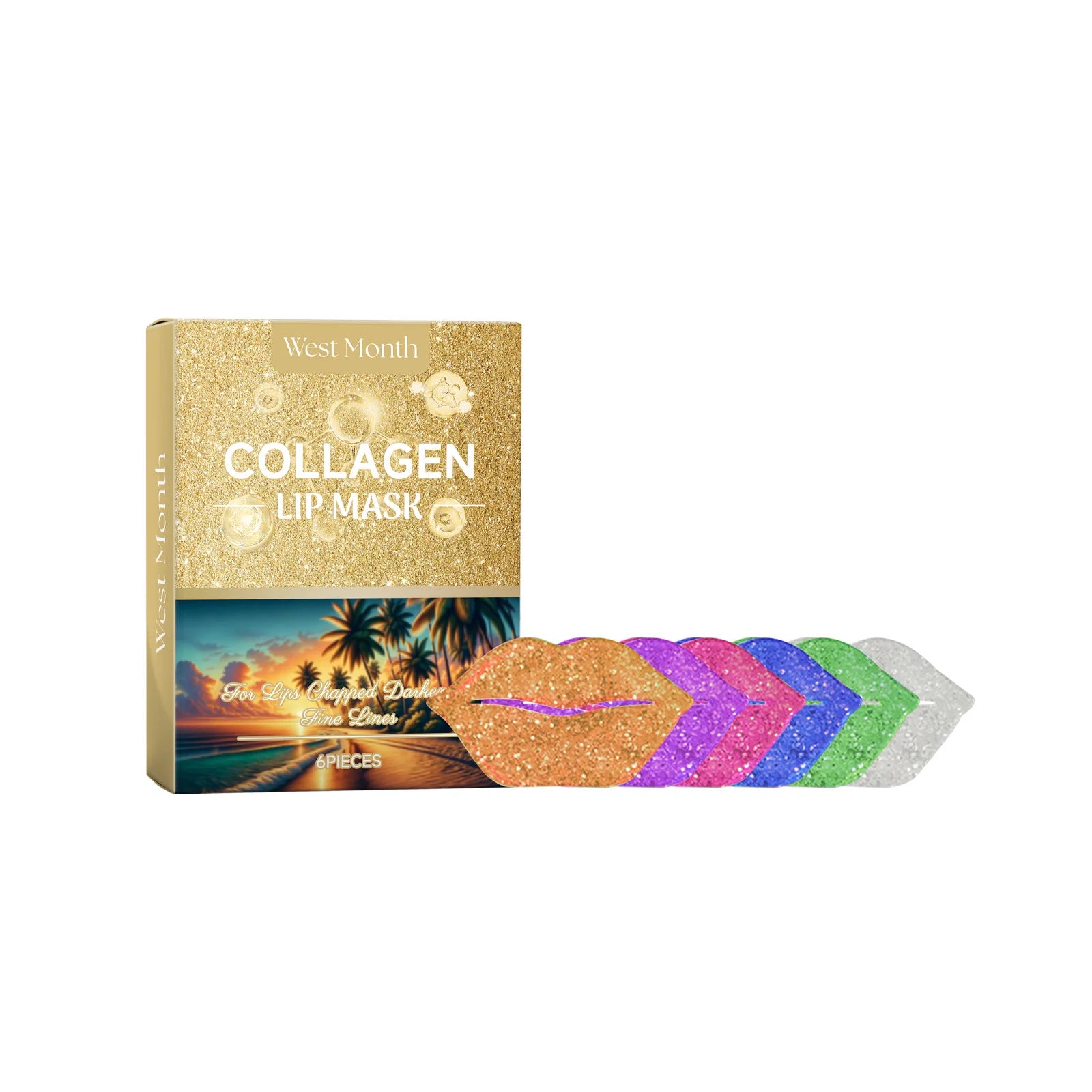 West&Month 6pcs Collagen Lip Mask Hydrating Firming Fade Lip Lines Nourishing Night Sleep Smooth Anti Dry Care Lips Plumper Mask