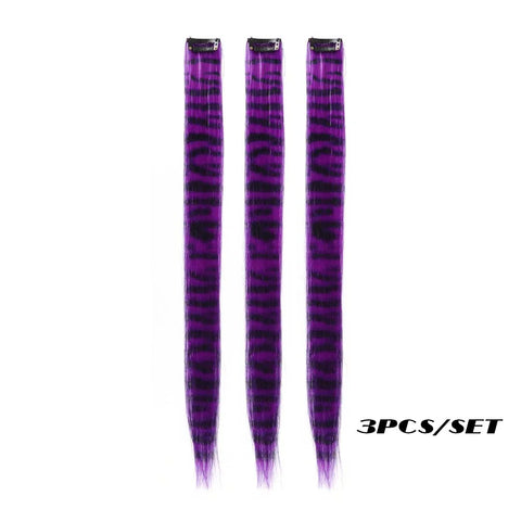 3pcs/set Stripe Printed Hair Colorful Long Straight Hair Pieces Synthetic Clip-in Hair Extensions for Daily Use Party Halloween