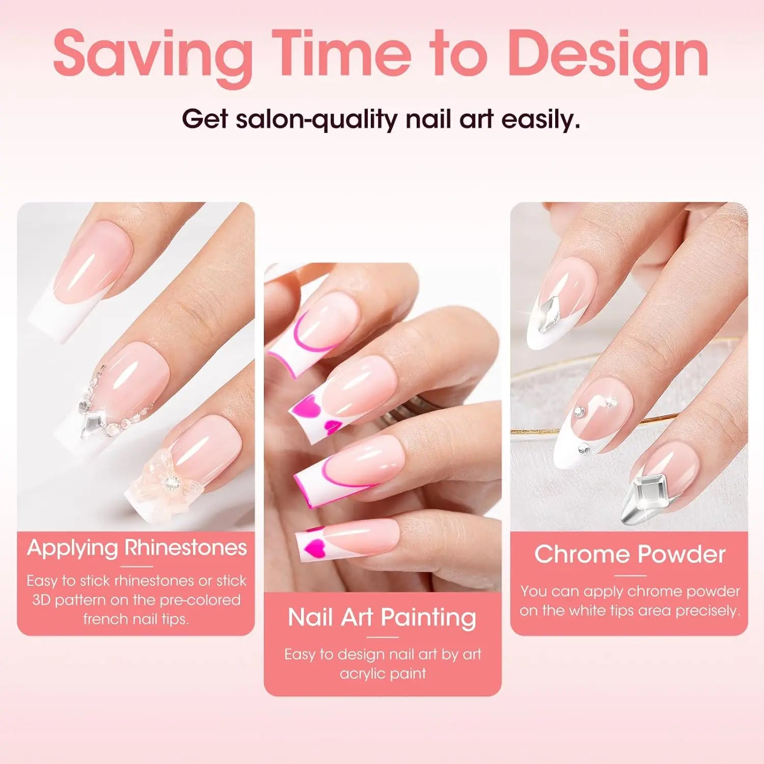French Tips Press-on Nail Long Lasting Elegant Artificial Nail Manicure Art for Daily Lives Everyday Use