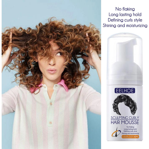 Eelhoe Styling Curly Hair Mousse Anti Frizz Lasting Fluffy Hairstyle Repair Damaged Root Mild Magic Elastin Moisture Conditioner