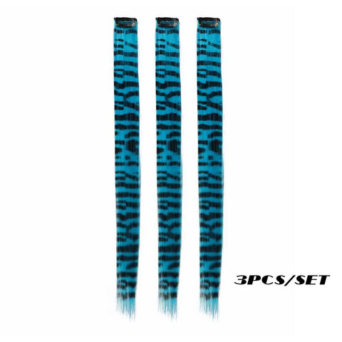3pcs/set Stripe Printed Hair Colorful Long Straight Hair Pieces Synthetic Clip-in Hair Extensions for Daily Use Party Halloween