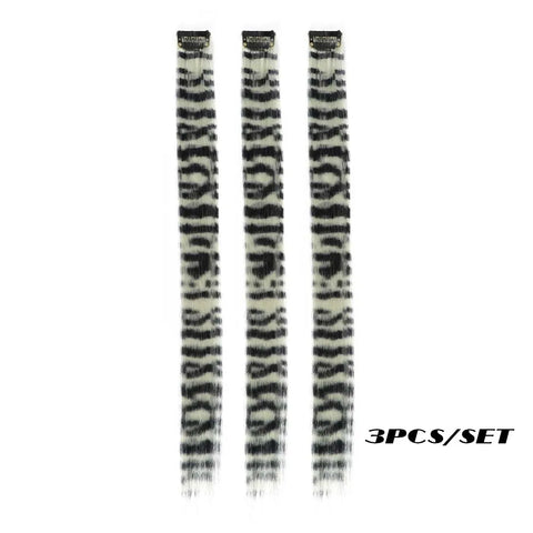 3pcs/set Stripe Printed Hair Colorful Long Straight Hair Pieces Synthetic Clip-in Hair Extensions for Daily Use Party Halloween