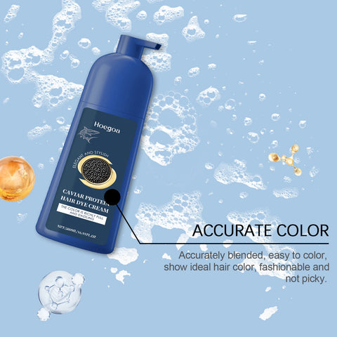 Hoegoa 500ml Caviar Protein Hair Dye Cream Natural Black Repair Gray White Hair Color Coverage Nourish Smooth Hair Dyeing Cream
