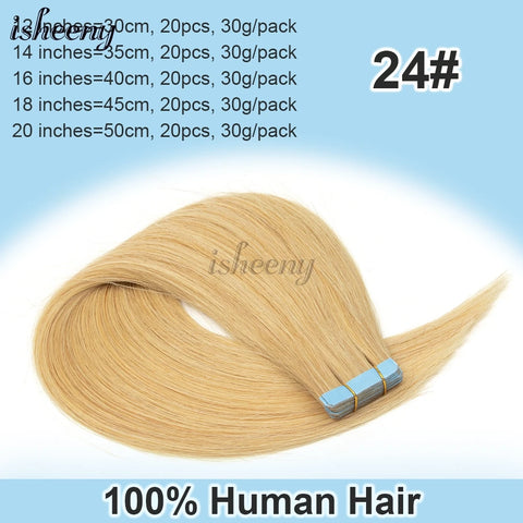 Blonde Invisible Tape in Human Hair Extensions 12-20 inches 20pcs 30g/pack Natural Straight Hair Easy to Wear at Home for Women