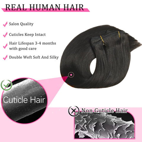 8pcs Brazilian Human Hair Clip-In Extensions Straight Natural Black Hair Extensions 100% Human Hair Clip-In with 18 Clips 120G