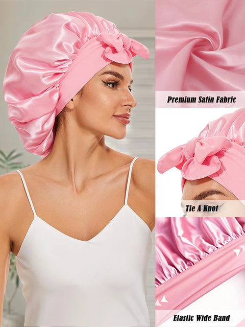 2pc Silk Bonnet For Sleeping for Sleeping Night Sleep Hat with Tie Band,Double Layer Sleep Hat Hair Wrap,Soft Elastic Band