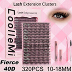 320PCS DIY Lash Kit Fierce 40D | D Curl Dense Manga Clusters 10-18mm | Ultra-Thin Band Individual Cluster Lashes with Bond Seal | Comfortable Home Self-Application Set