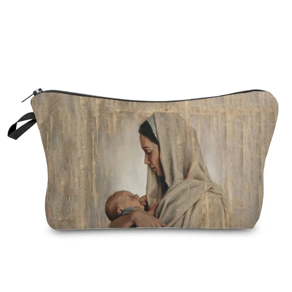 Personally Kind Lady Mom Pattern Women's Cosmetic Bag Customizable Makeup Bags Travel Toiletry Bag Beautiful Goddess Child Print
