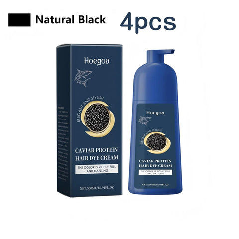 Hoegoa 500ml Caviar Protein Hair Dye Cream Natural Black Repair Gray White Hair Color Coverage Nourish Smooth Hair Dyeing Cream