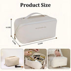 Large Capacity Waterproof Makeup Bag White Portable Spacious Organizer with Compartments Travel Cosmetic Pouch with Handle And Divider