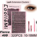 320PCS DIY Lash Kit Fierce 40D | D Curl Dense Manga Clusters 10-18mm | Ultra-Thin Band Individual Cluster Lashes with Bond Seal | Comfortable Home Self-Application Set