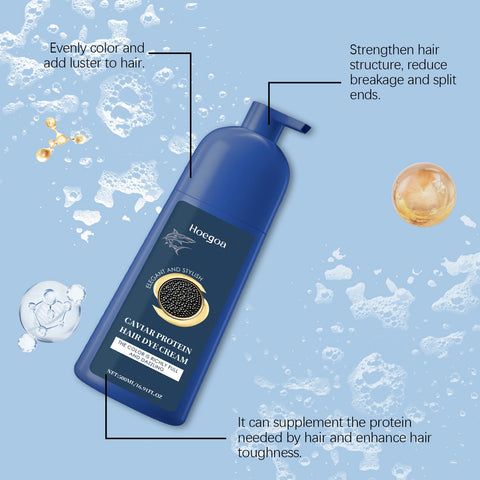 Hoegoa 500ml Caviar Protein Hair Dye Cream Natural Black Repair Gray White Hair Color Coverage Nourish Smooth Hair Dyeing Cream