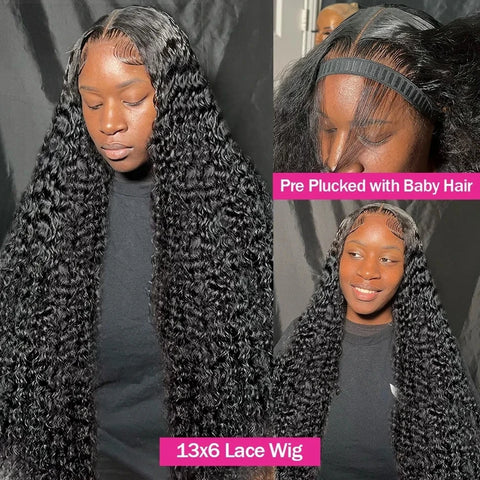200 Density 36 38 Inch Deep Wave Frontal Wig 13x4 HD Lace Wig 13X6 Human Hair 4X4 Curly Lace Human Hair Wigs For Women Bling