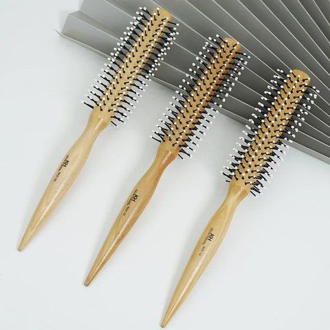 Natural Wood Handle Round Barrel Hair Comb Anti Static Brush Hair Round Comb Styling Tools For Thin Or Short Hair Men Women Use