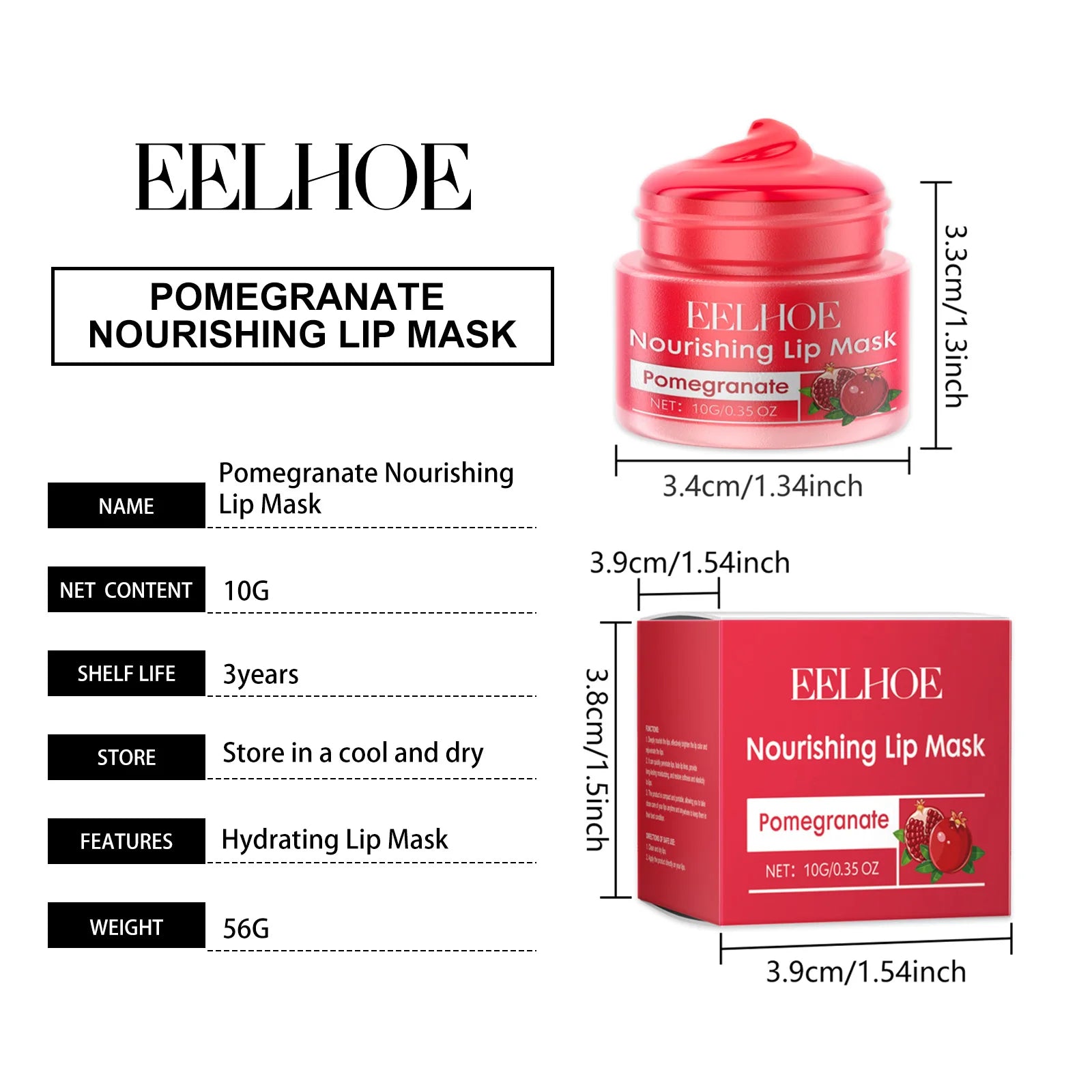 Eelhoe 10g Red Pomegranate Lip Sleeping Mask Moisture Lip Gloss Nourish Cracked Dry Lips Lightening Fine Lines Plumping Lip Mask