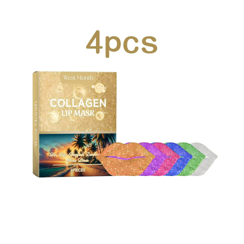 West&Month 6pcs Collagen Lip Mask Hydrating Firming Fade Lip Lines Nourishing Night Sleep Smooth Anti Dry Care Lips Plumper Mask