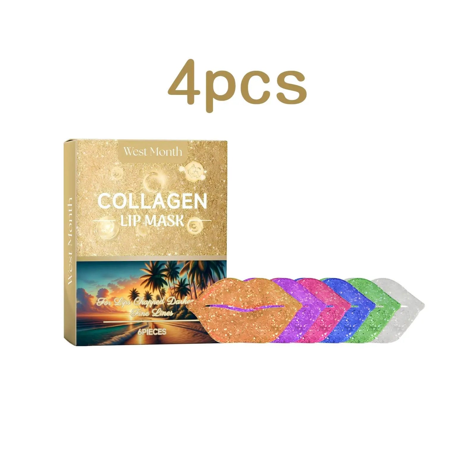 West&Month 6pcs Collagen Lip Mask Hydrating Firming Fade Lip Lines Nourishing Night Sleep Smooth Anti Dry Care Lips Plumper Mask