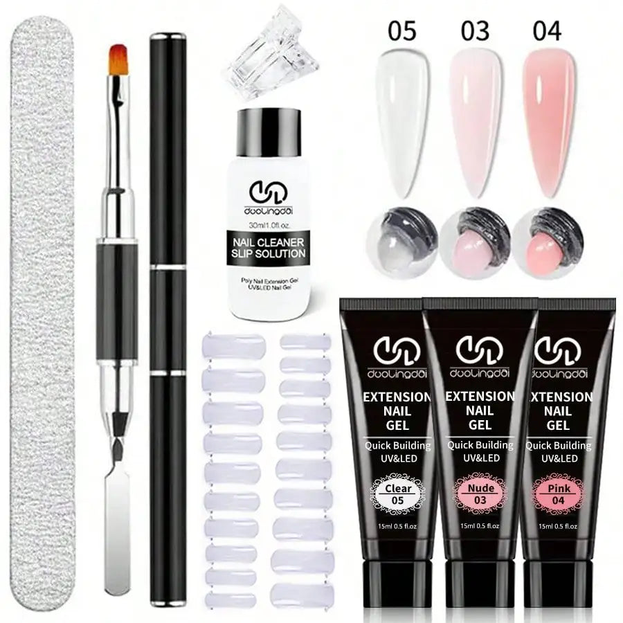 8PCS/Set Poly Extension Gel Set Nail Art Polygels Kit Clear White Color Nail UV Gel Tip Form Acrylic Nail Gel Slice Brush Kit