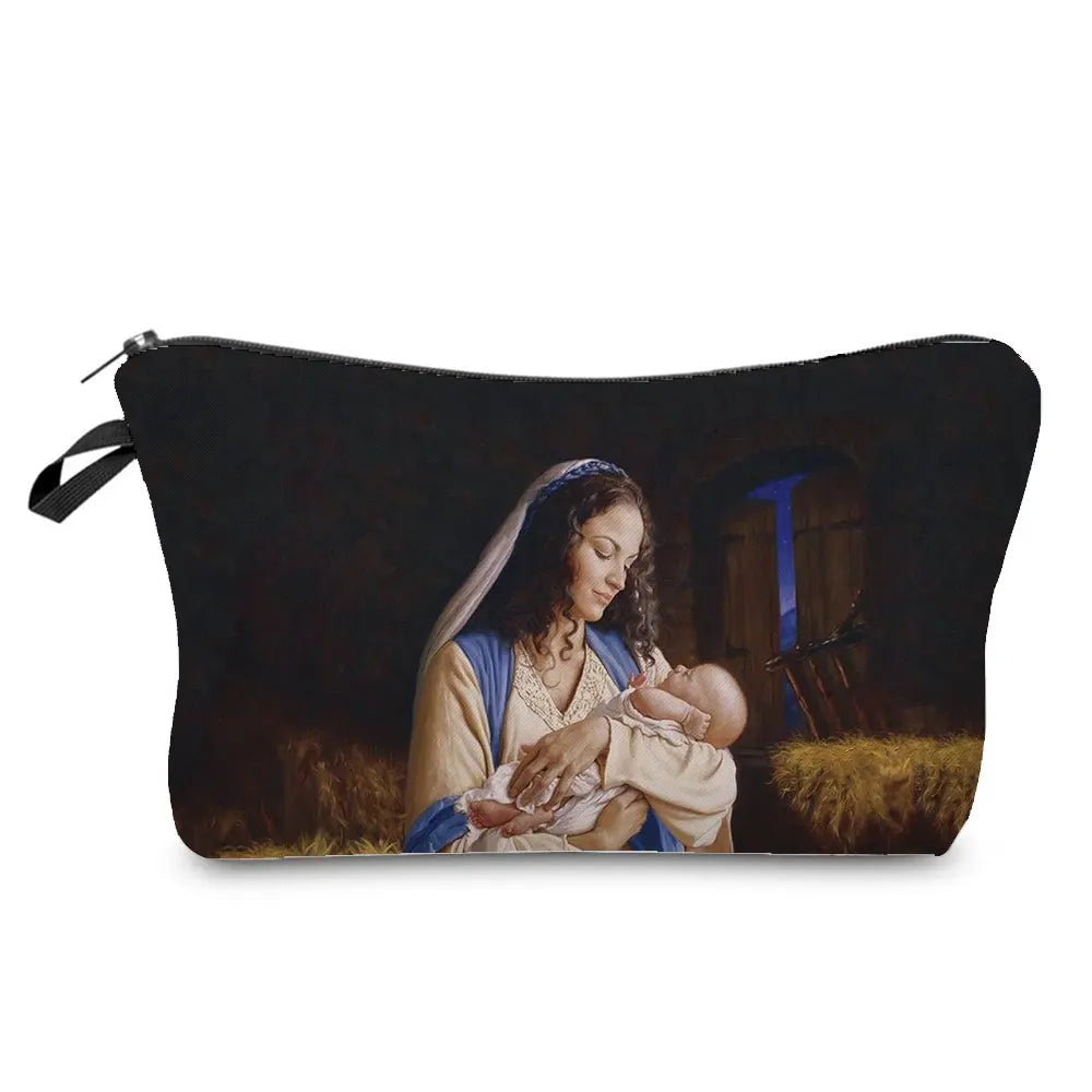Personally Kind Lady Mom Pattern Women's Cosmetic Bag Customizable Makeup Bags Travel Toiletry Bag Beautiful Goddess Child Print