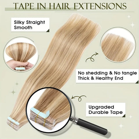 HAIRTIME Invisible Tape in Human Hair Extensions Light Golden Brown Blonde Hair Seamless Human Hair Tape In Extension Human Hair
