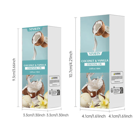 30ml/60ml/100ml NIVAVIN Coconut and Vanilla Essential Oil Body Massage Skin Care Hydrating Moisturizing and Air Freshening