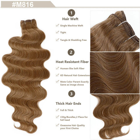 Magicae 200g/Pc Chocolate Brown M816 Blond 27/613 Gray M888 High Temperature Synthetic Hair Extension 30Inch Body Wave Bundles