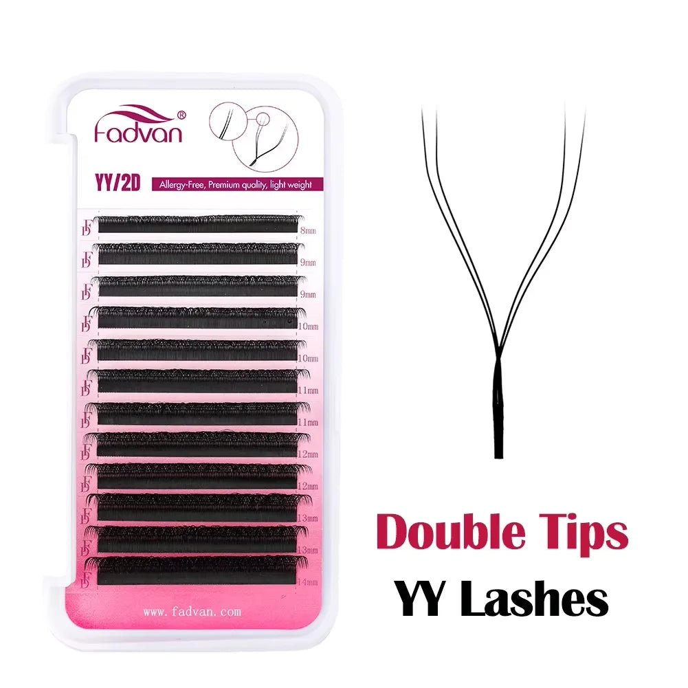 FADVAN YY Shape Eyelashes Extension 2D/3D Faux Mink L+/L/LU(M)/C/D/DD 8-15mm Black/Brown Premade Fan Lashes Extension Split Tip