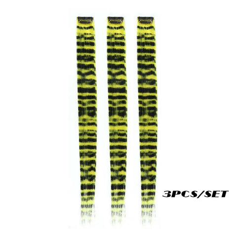 3pcs/set Stripe Printed Hair Colorful Long Straight Hair Pieces Synthetic Clip-in Hair Extensions for Daily Use Party Halloween