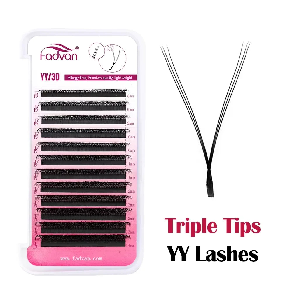FADVAN YY Shape Eyelashes Extension 2D/3D Faux Mink L+/L/LU(M)/C/D/DD 8-15mm Black/Brown Premade Fan Lashes Extension Split Tip