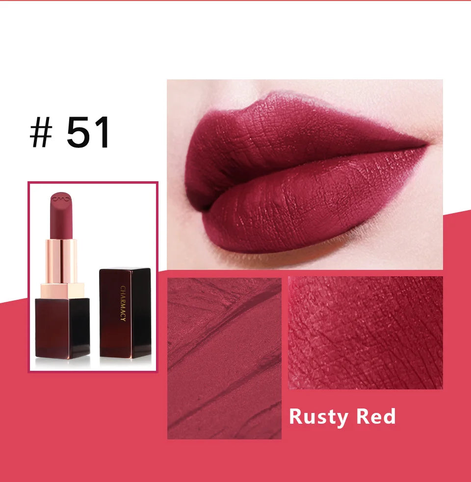 CHARMACY Matte Luxury Velvet Lipstick Waterproof Long-lasting High Quality Korean Lipsticks Lips for Women Makeup Cosmetic