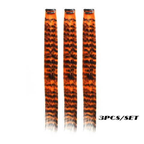 3pcs/set Stripe Printed Hair Colorful Long Straight Hair Pieces Synthetic Clip-in Hair Extensions for Daily Use Party Halloween