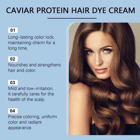 Hoegoa 500ml Caviar Protein Hair Dye Cream Natural Black Repair Gray White Hair Color Coverage Nourish Smooth Hair Dyeing Cream