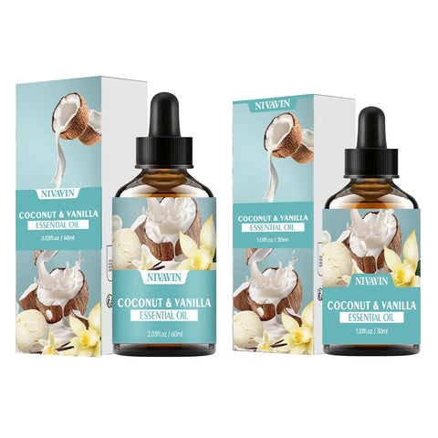 30ml/60ml/100ml NIVAVIN Coconut and Vanilla Essential Oil Body Massage Skin Care Hydrating Moisturizing and Air Freshening