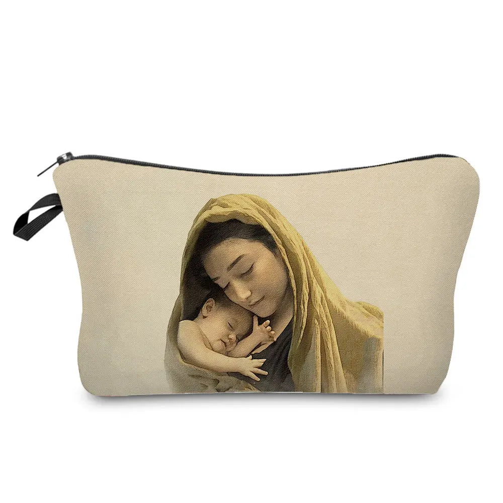 Personally Kind Lady Mom Pattern Women's Cosmetic Bag Customizable Makeup Bags Travel Toiletry Bag Beautiful Goddess Child Print