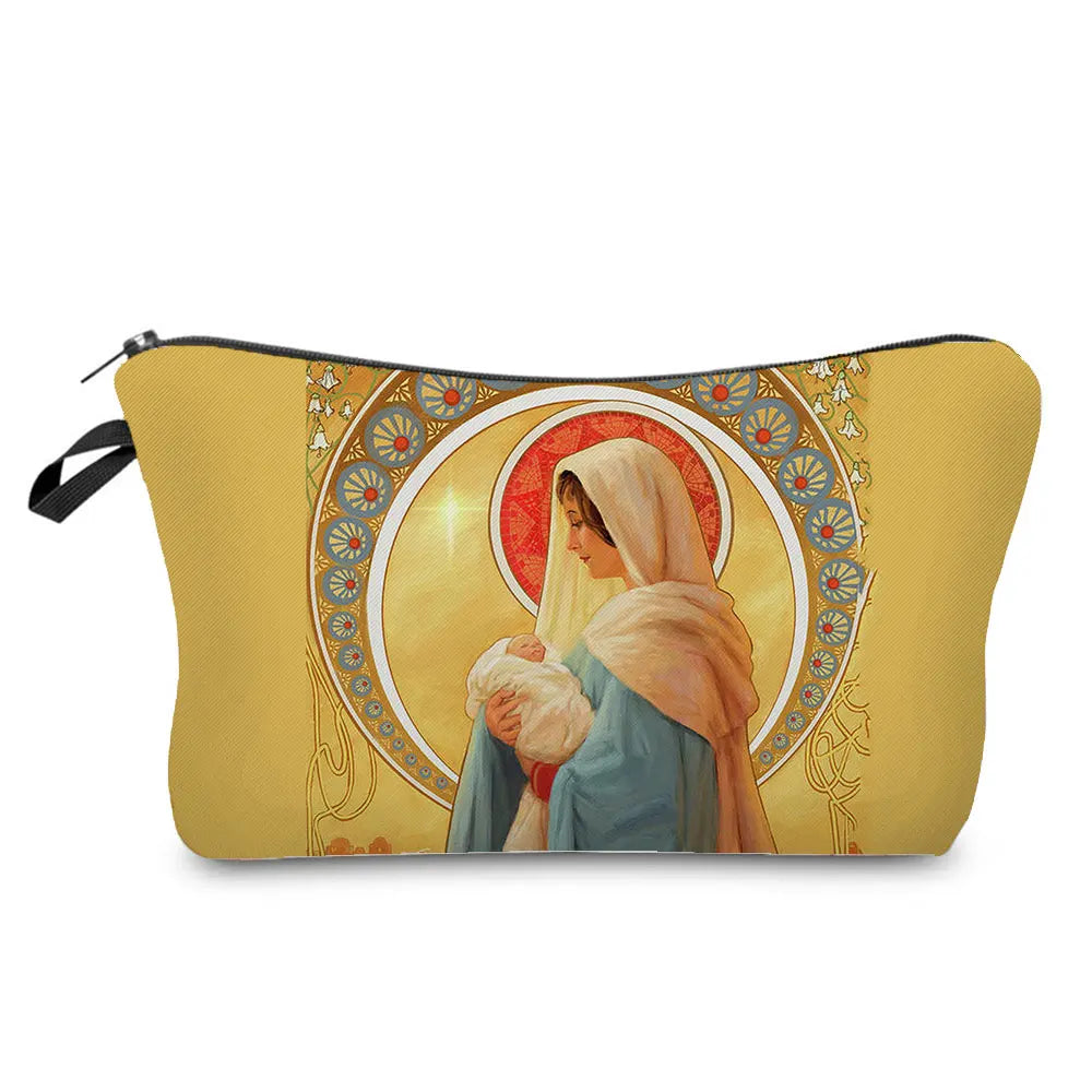 Personally Kind Lady Mom Pattern Women's Cosmetic Bag Customizable Makeup Bags Travel Toiletry Bag Beautiful Goddess Child Print