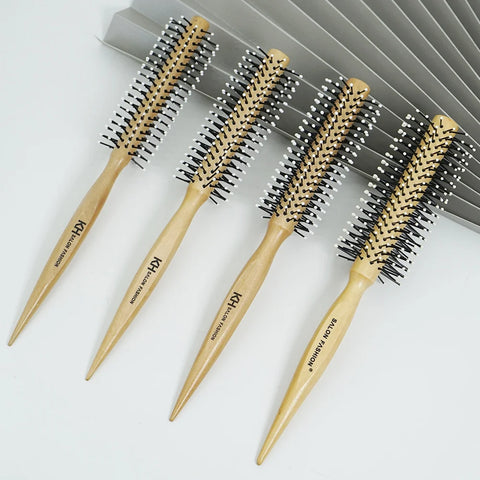Natural Wood Handle Round Barrel Hair Comb Anti Static Brush Hair Round Comb Styling Tools For Thin Or Short Hair Men Women Use
