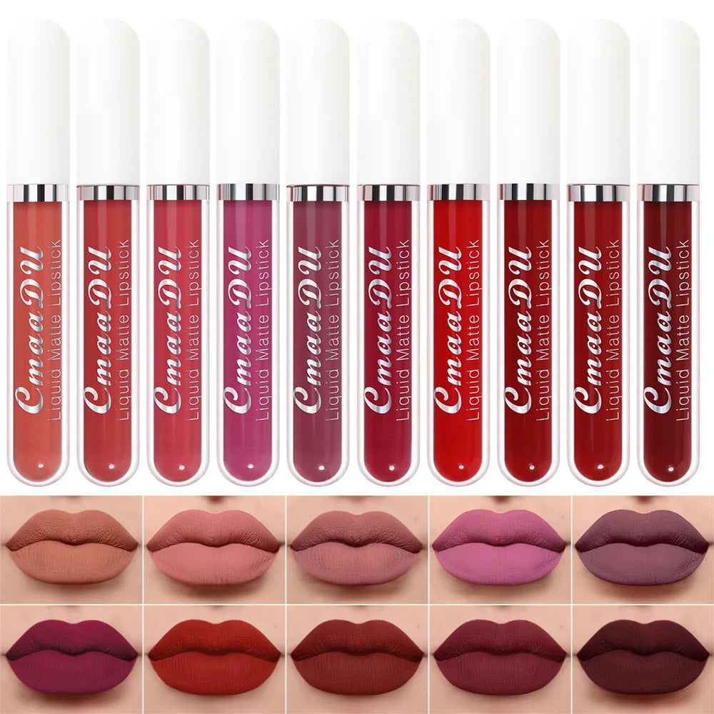CmaaDu 6pcs/10pcs/set  velvet matte durable waterproof easy color non-stick cup texture silky saturation high lip gloss