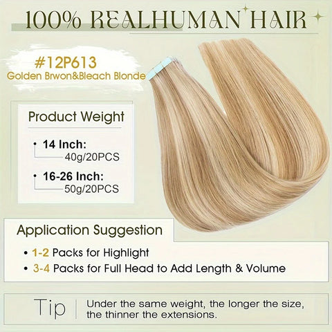 HAIRTIME Invisible Tape in Human Hair Extensions Light Golden Brown Blonde Hair Seamless Human Hair Tape In Extension Human Hair