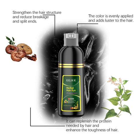 Eelhoe 200ml Herbal Hair Dye Shampoo Natural Black Coloring Cover Gray White Hair Fluffy Oil Control Nourish Hair Dyeing Shampoo
