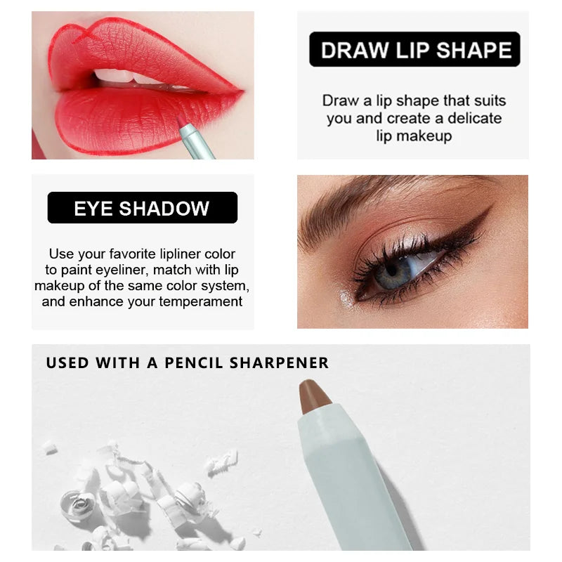 12Color Matte Lipstick Lipliner Kit  Velvet Lip Pencil Red Brown Lip Shadow Contour Tint Long Lasting Lip Liner Set